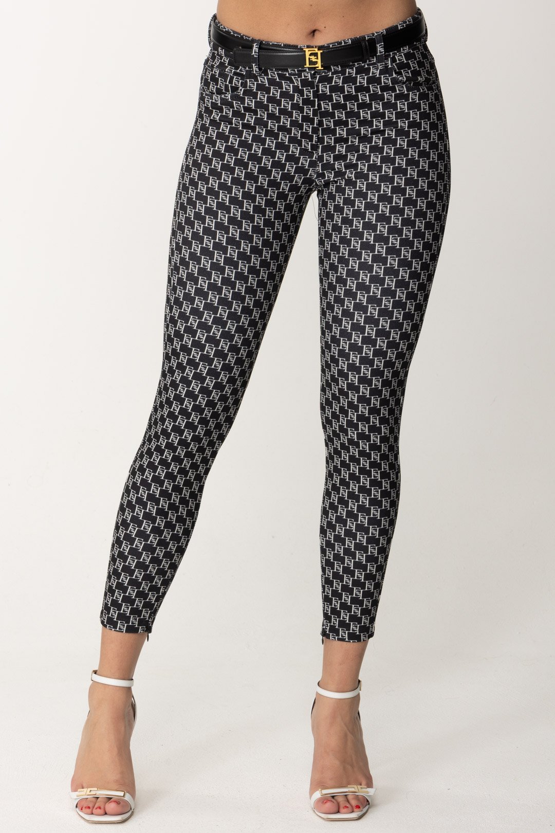 Elisabetta Franchi Women’s Logo Print Trousers PA02041E2 BLACK