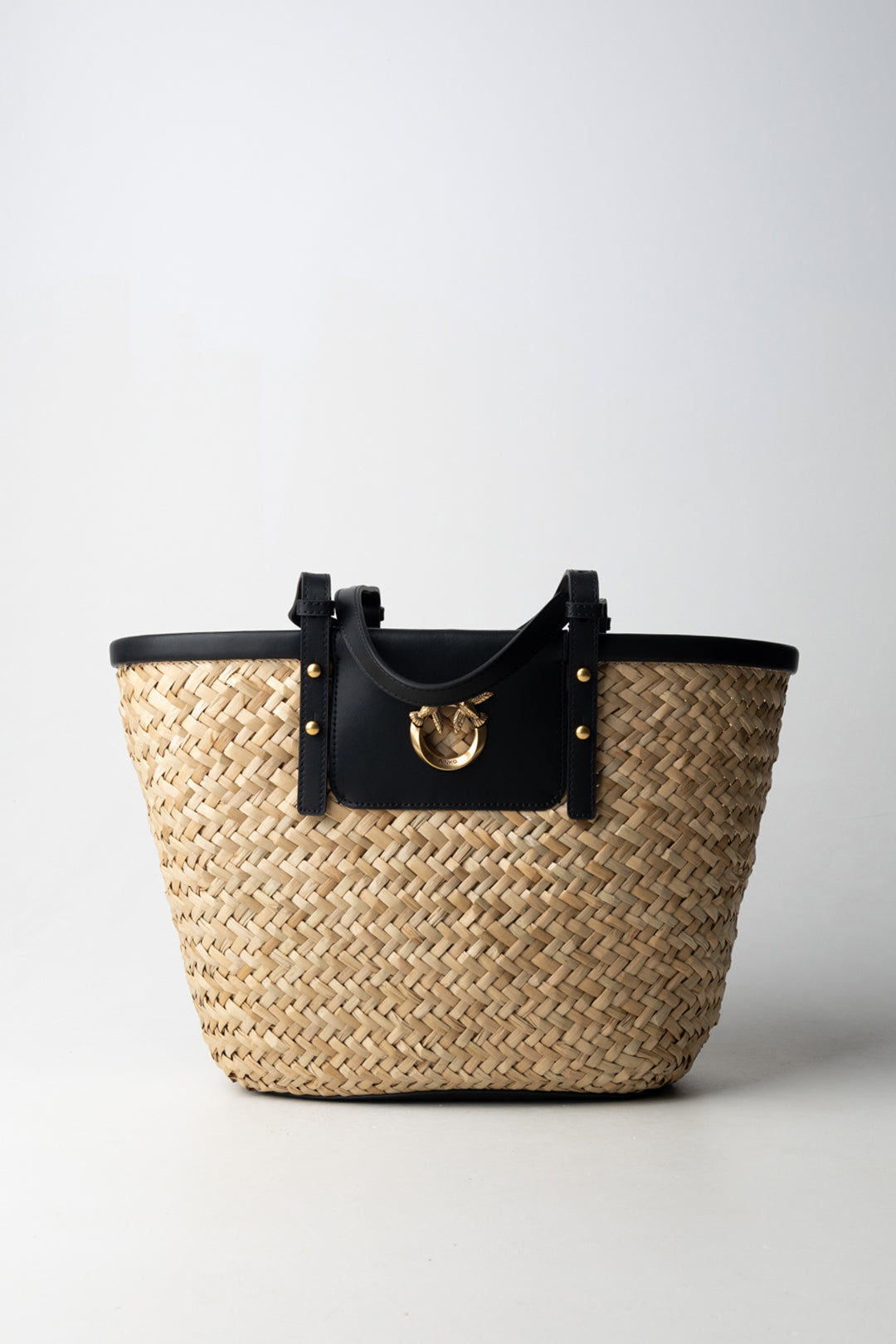 Pinko Woman Shopping Bag In Raffia with Leather Finishes 103324