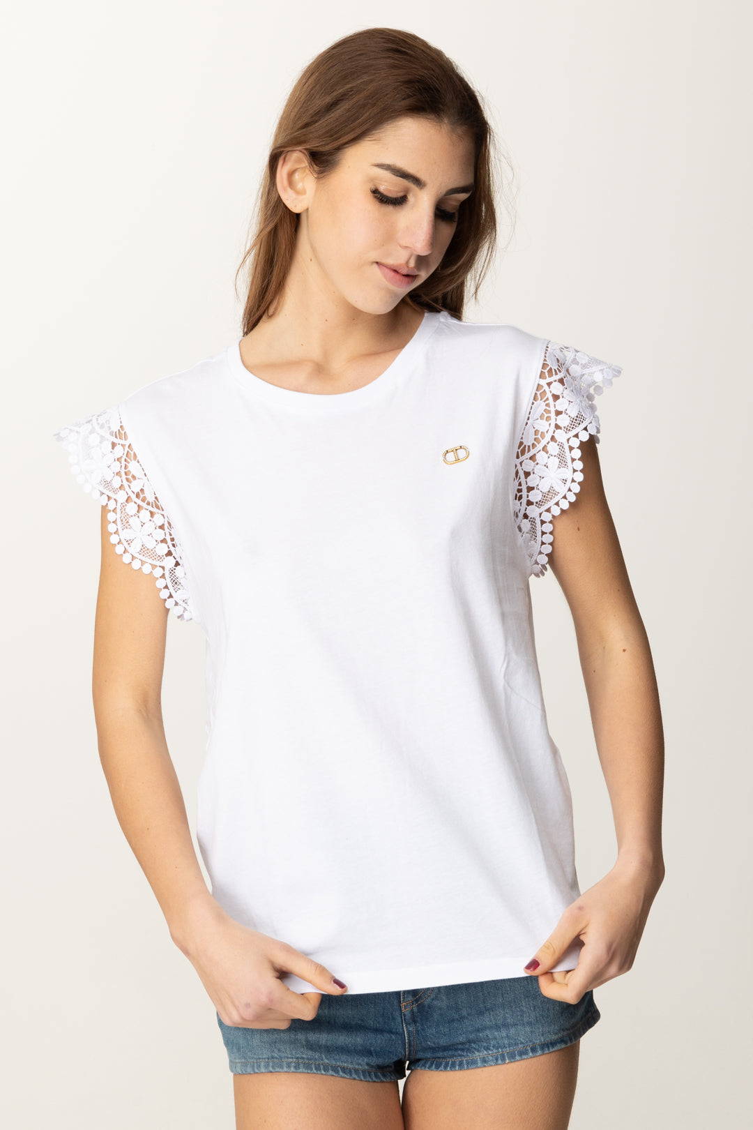 Twin-set Donna T-shirt con Maniche Ad Aletta In Pizzo 251TT2411