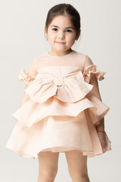 Vestido en Ottoman con Volantes y Maxi Lazo