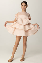 Vestido en Ottoman con Volantes y Maxi Lazo