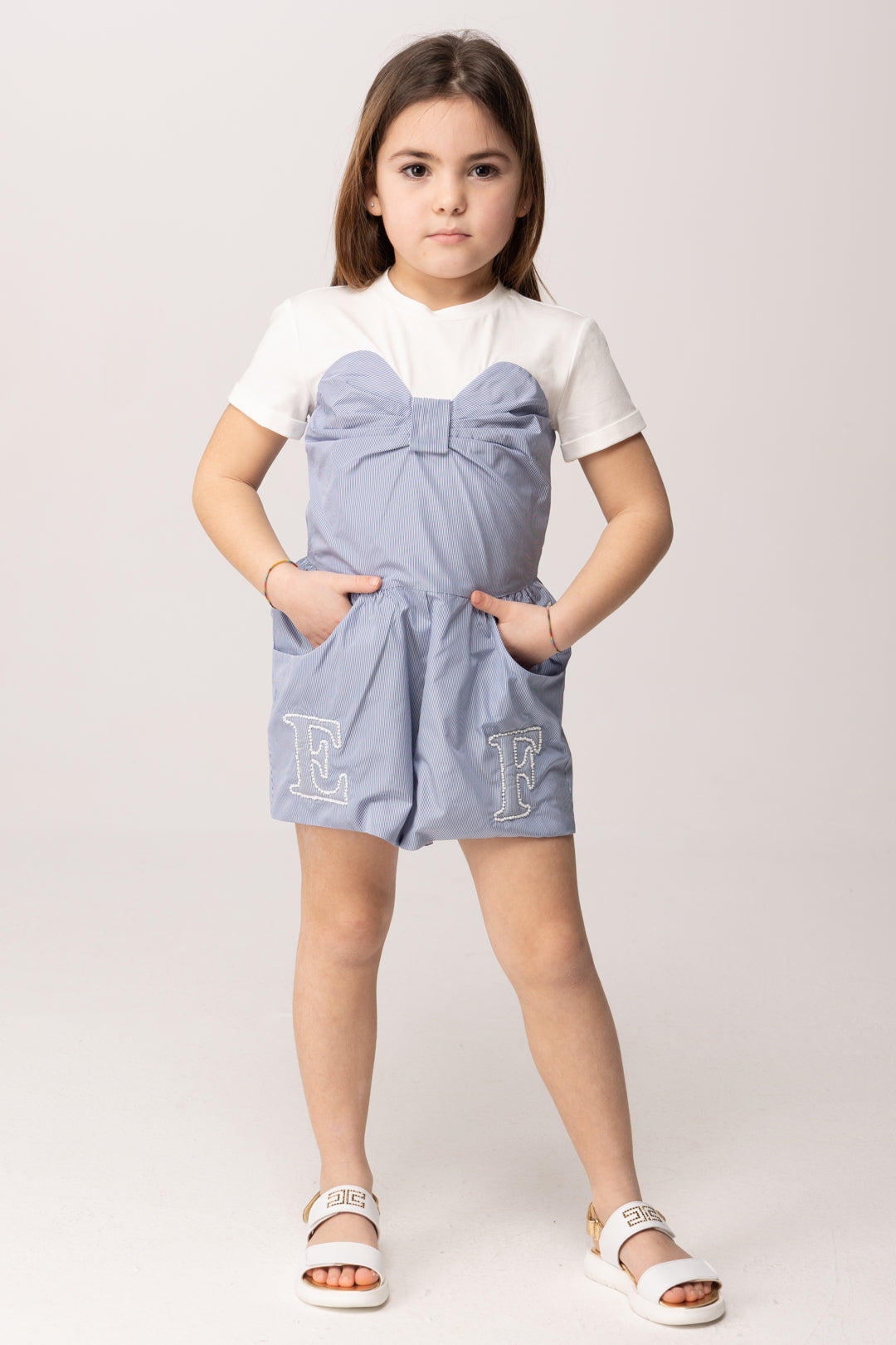 Tuta In Taffetà Rigata con Ricamo Ef