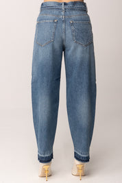 Jeans Balloon Cropped con Risvolto Sfrangiato