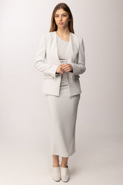 Giacca Slim In Doppio Crêpe Stretch con Scollo a V