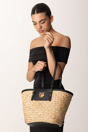 Bolsa de compra en rafia con acabados en piel