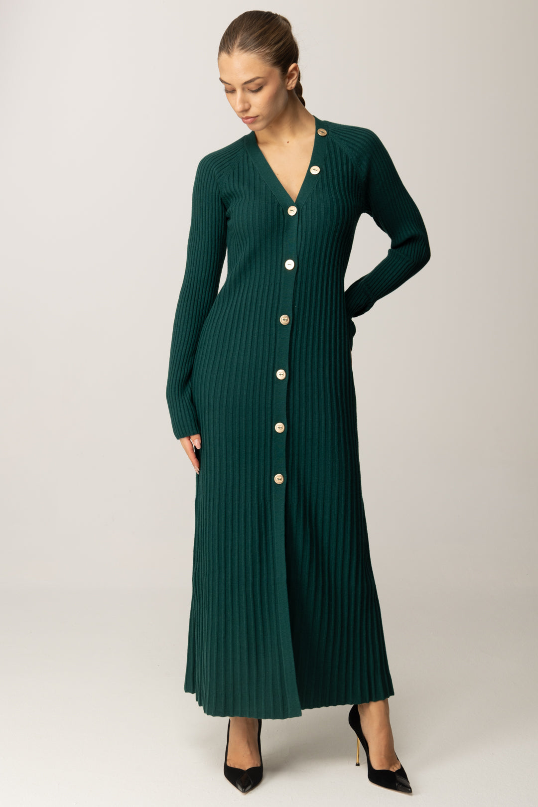 Maxi cárdigan en mezcla de lana a canalé