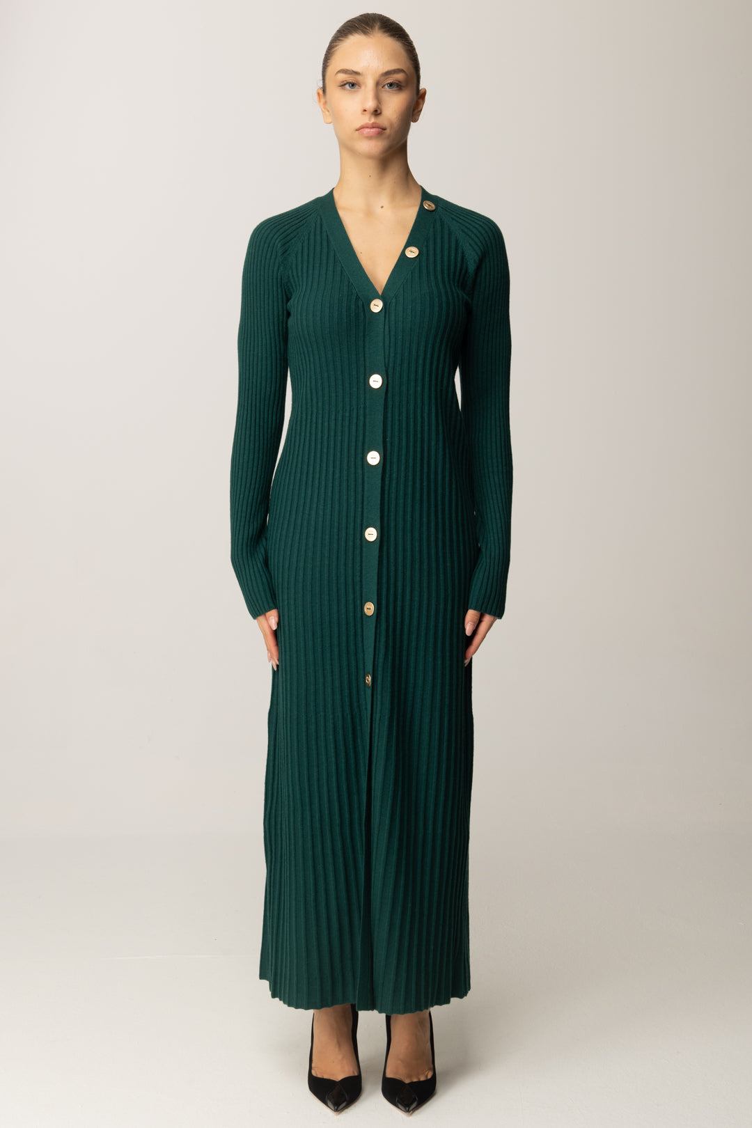 Maxi cárdigan en mezcla de lana a canalé