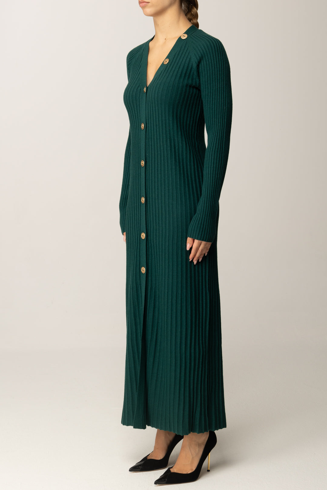 Maxi cárdigan en mezcla de lana a canalé