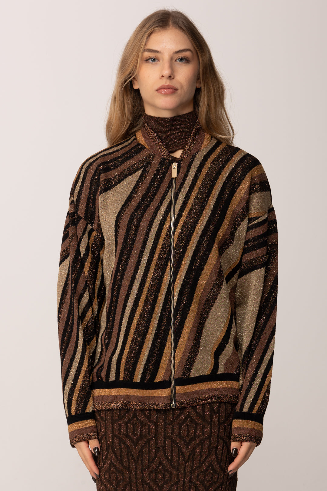 Akep Bomber In Maglia Riga Diagonale MGKD11083 MARRONE