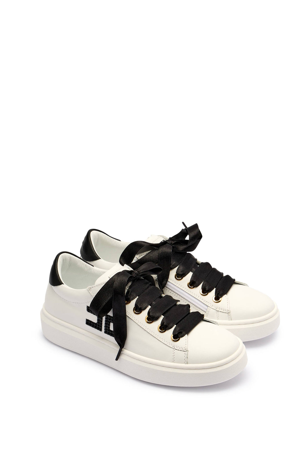 Sneaker con Lacci In Raso e Zip Laterale