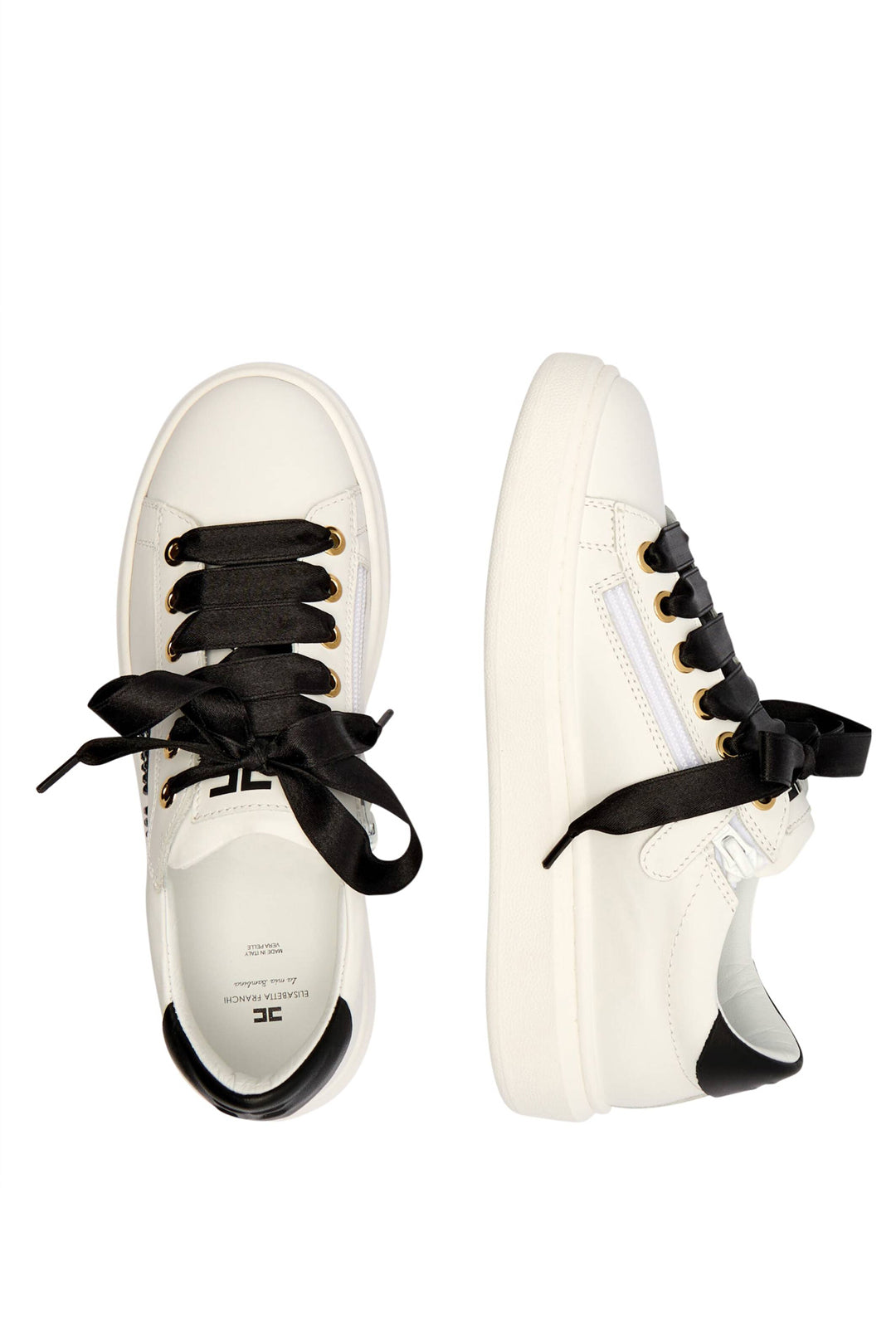 Sneaker con Lacci In Raso e Zip Laterale