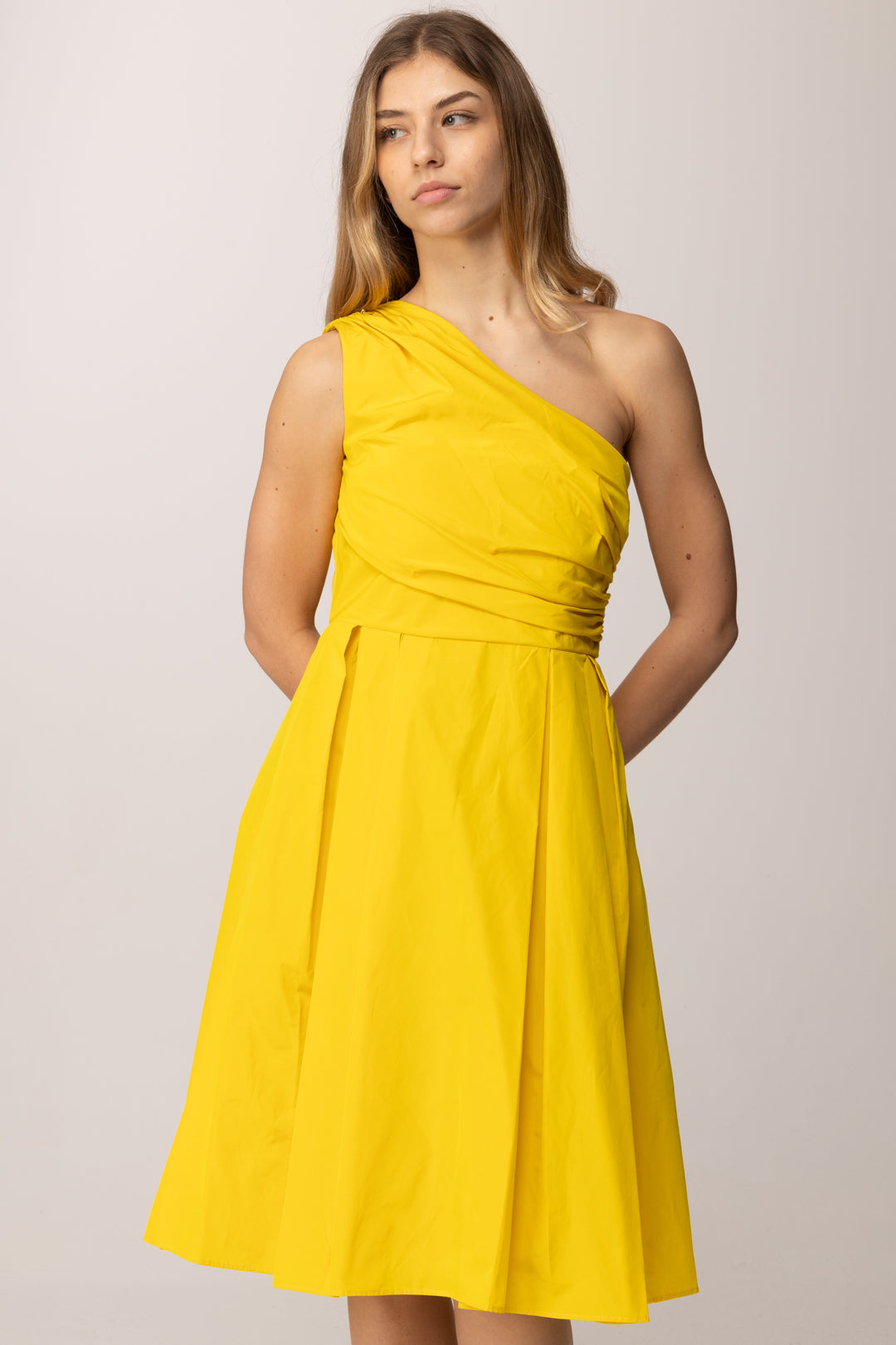 Abito Midi Monospalla In Taffetà