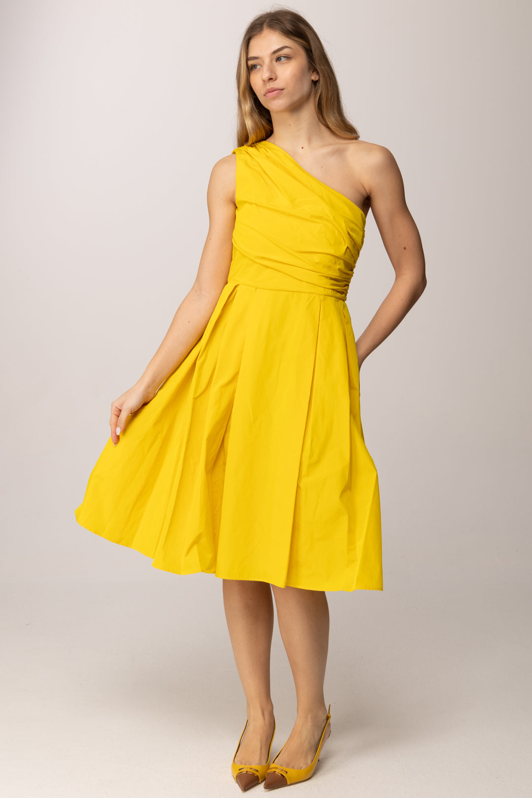 Abito Midi Monospalla In Taffetà