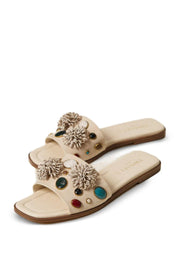 Sandali Slide In Suede con Pietre