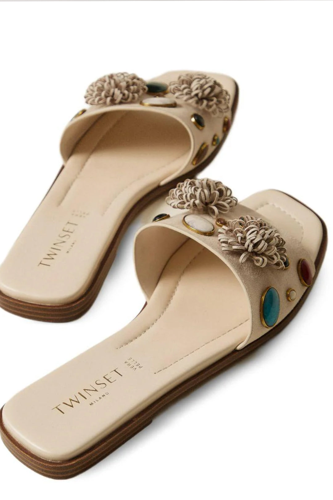 Sandali Slide In Suede con Pietre