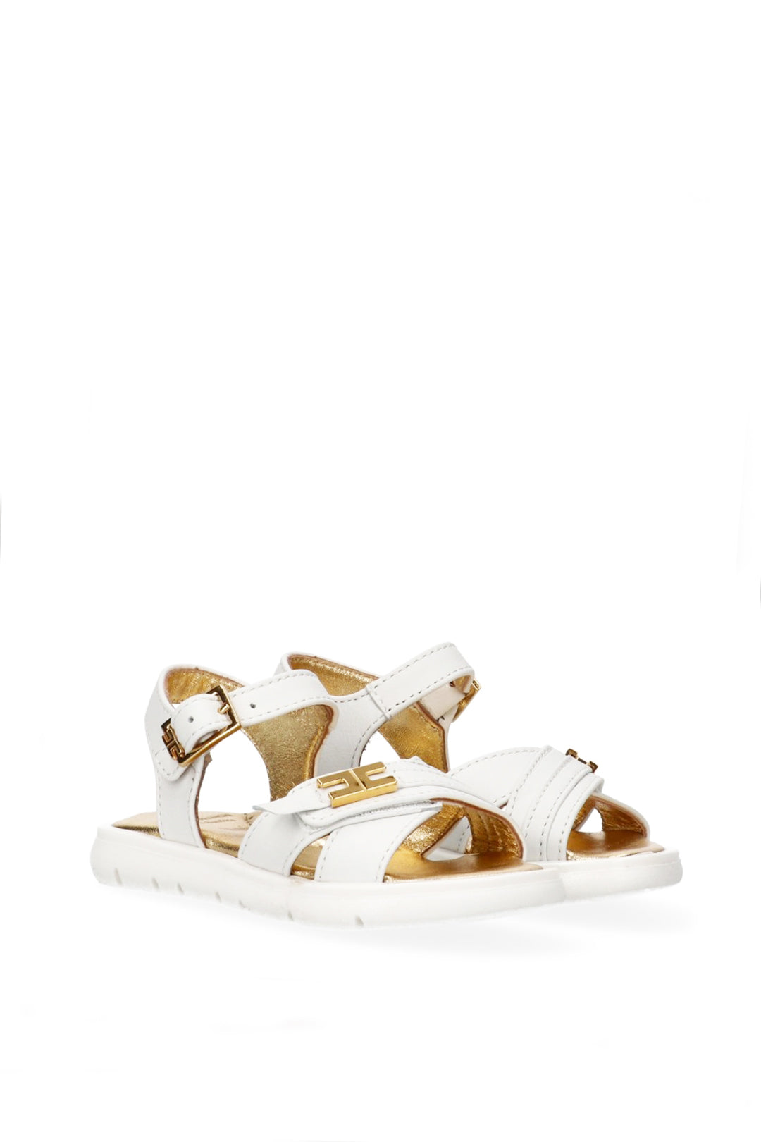 Sandali con Fasce Incrociate e Logo Metallico