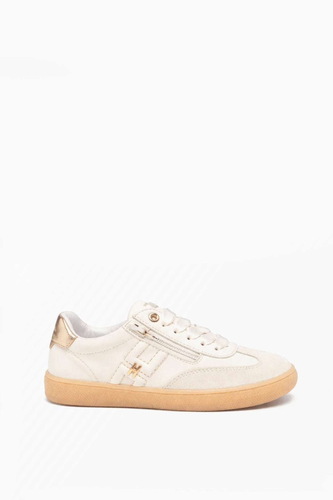 Sneakers In Pelle con Zip Laterale e Logo Oro