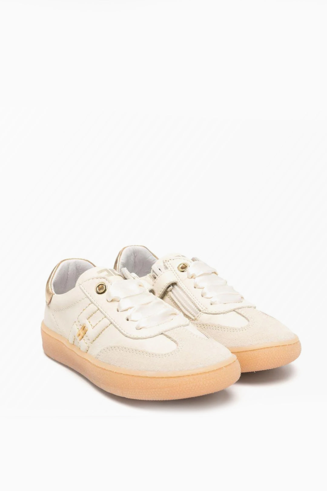 Sneakers In Pelle con Zip Laterale e Logo Oro