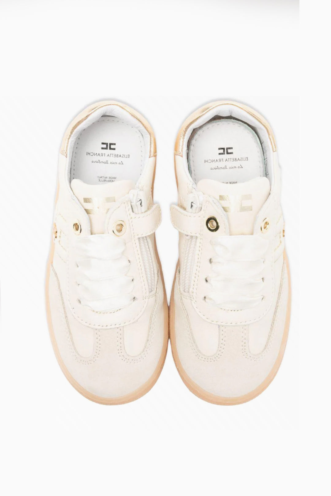 Sneakers In Pelle con Zip Laterale e Logo Oro