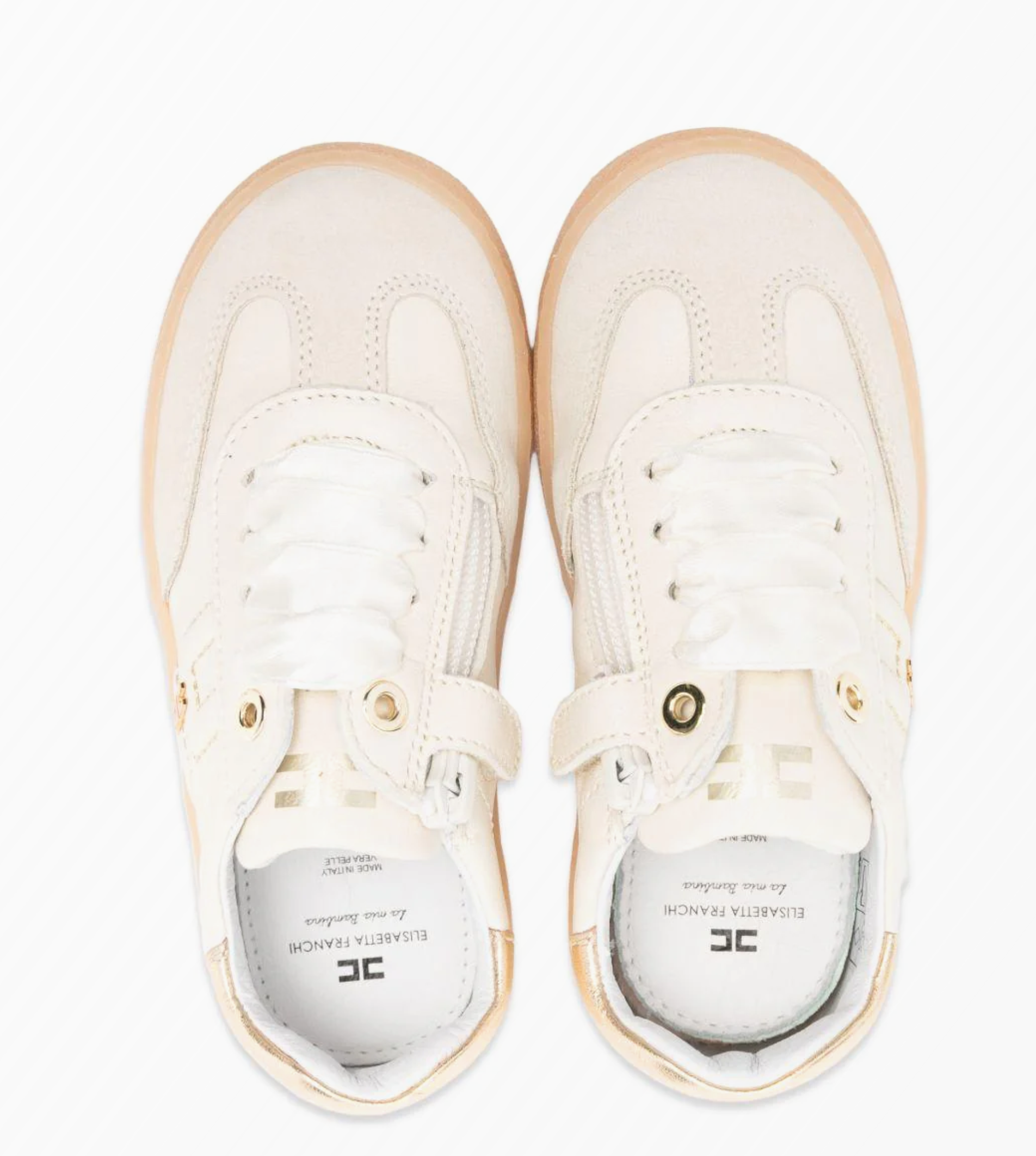 Sneakers In Pelle con Zip Laterale e Logo Oro
