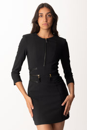 Mini robe double en crêpe avec zip et inserts en simili cuir