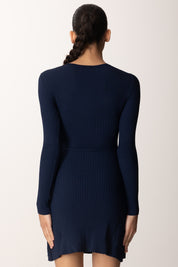 Mini Sukienka Dzianinowa z Krzyżowym Dekoltem