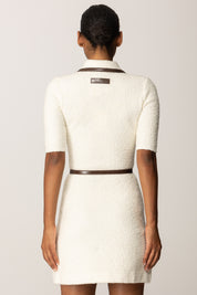 Abito Mini In Bouclé con Dettagli In Vinile e Cintura