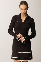 Twin-set Abito Corto In Maglia con Profili a Contrasto 252TT3230 BIC.BLACK CHOCOLATE/NEVE