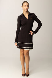 Twin-set Abito Corto In Maglia con Profili a Contrasto 252TT3230 BIC.BLACK CHOCOLATE/NEVE