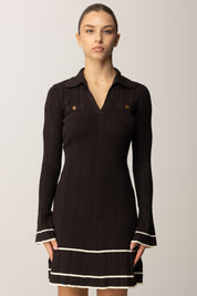 Twin-set Abito Corto In Maglia con Profili a Contrasto 252TT3230 BIC.BLACK CHOCOLATE/NEVE