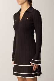 Twin-set Abito Corto In Maglia con Profili a Contrasto 252TT3230 BIC.BLACK CHOCOLATE/NEVE