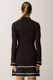 Twin-set Abito Corto In Maglia con Profili a Contrasto 252TT3230 BIC.BLACK CHOCOLATE/NEVE