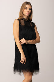 Twin-set Abito Corto con Frange e Inserti In Tulle Plumetis 252TT2301 NERO
