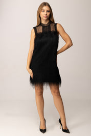 Twin-set Abito Corto con Frange e Inserti In Tulle Plumetis 252TT2301 NERO
