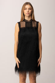 Twin-set Abito Corto con Frange e Inserti In Tulle Plumetis 252TT2301 NERO
