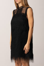 Twin-set Abito Corto con Frange e Inserti In Tulle Plumetis 252TT2301 NERO
