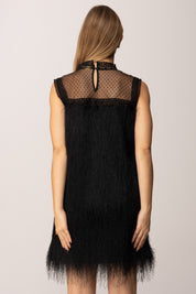 Twin-set Abito Corto con Frange e Inserti In Tulle Plumetis 252TT2301 NERO
