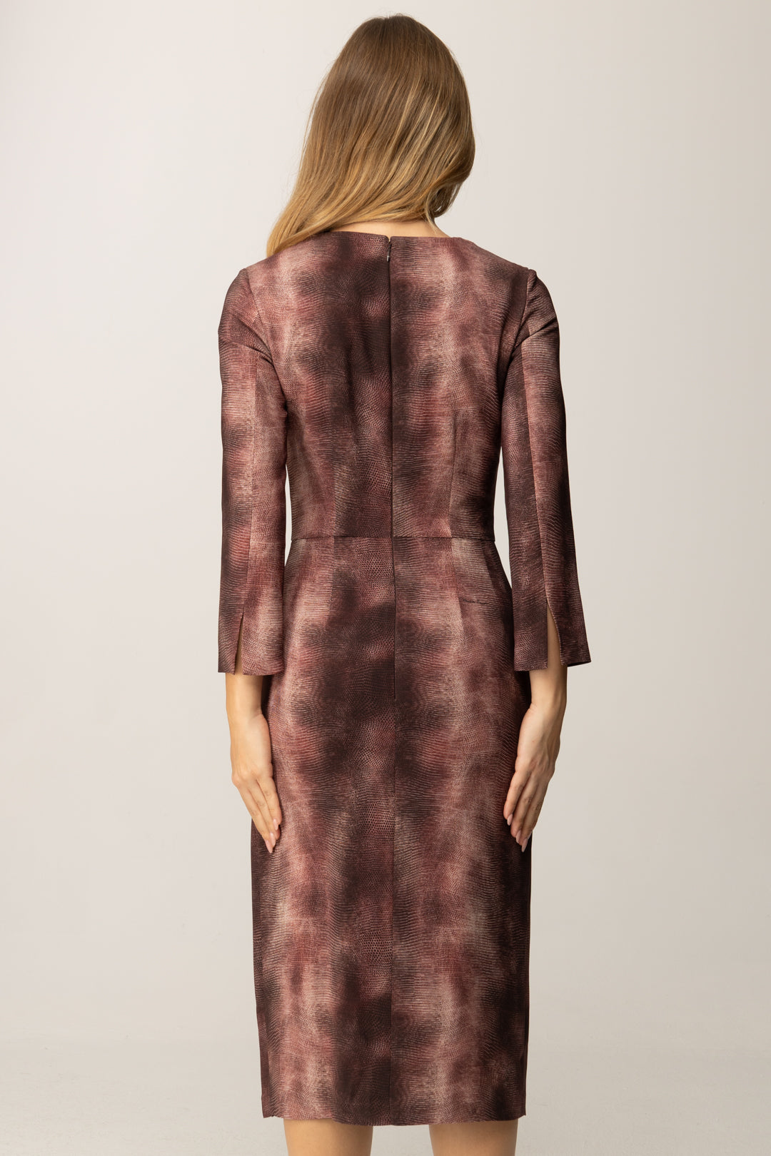 Elisabetta Franchi Abito In Crêpe con Stampa Pitone e Collana AB89157E2 MERLOT