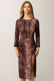 Elisabetta Franchi Abito In Crêpe con Stampa Pitone e Collana AB89157E2 MERLOT