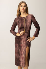 Elisabetta Franchi Abito In Crêpe con Stampa Pitone e Collana AB89157E2 MERLOT