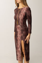 Elisabetta Franchi Abito In Crêpe con Stampa Pitone e Collana AB89157E2 MERLOT