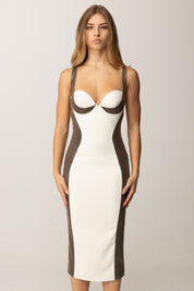 Elisabetta Franchi Abito In Crepe Leggero con Dettagli Pitone AB83857E2 MILK/LIZARD