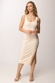 Elisabetta Franchi Abito In Maglia Midi con Bande In Viscosa AM03S61E2 BURRO/CAMMELLO