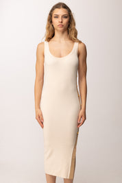 Elisabetta Franchi Abito In Maglia Midi con Bande In Viscosa AM03S61E2 BURRO/CAMMELLO