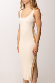 Elisabetta Franchi Abito In Maglia Midi con Bande In Viscosa AM03S61E2 BURRO/CAMMELLO