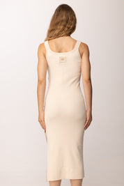 Elisabetta Franchi Abito In Maglia Midi con Bande In Viscosa AM03S61E2 BURRO/CAMMELLO