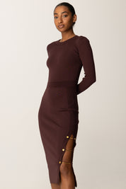 Elisabetta Franchi Abito In Maglia Midi con Gemelli Gioiello MERLOT 