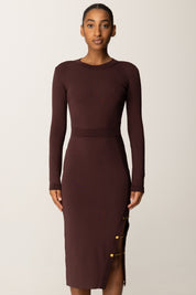 Elisabetta Franchi Abito In Maglia Midi con Gemelli Gioiello MERLOT 