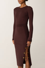 Elisabetta Franchi Abito In Maglia Midi con Gemelli Gioiello MERLOT 