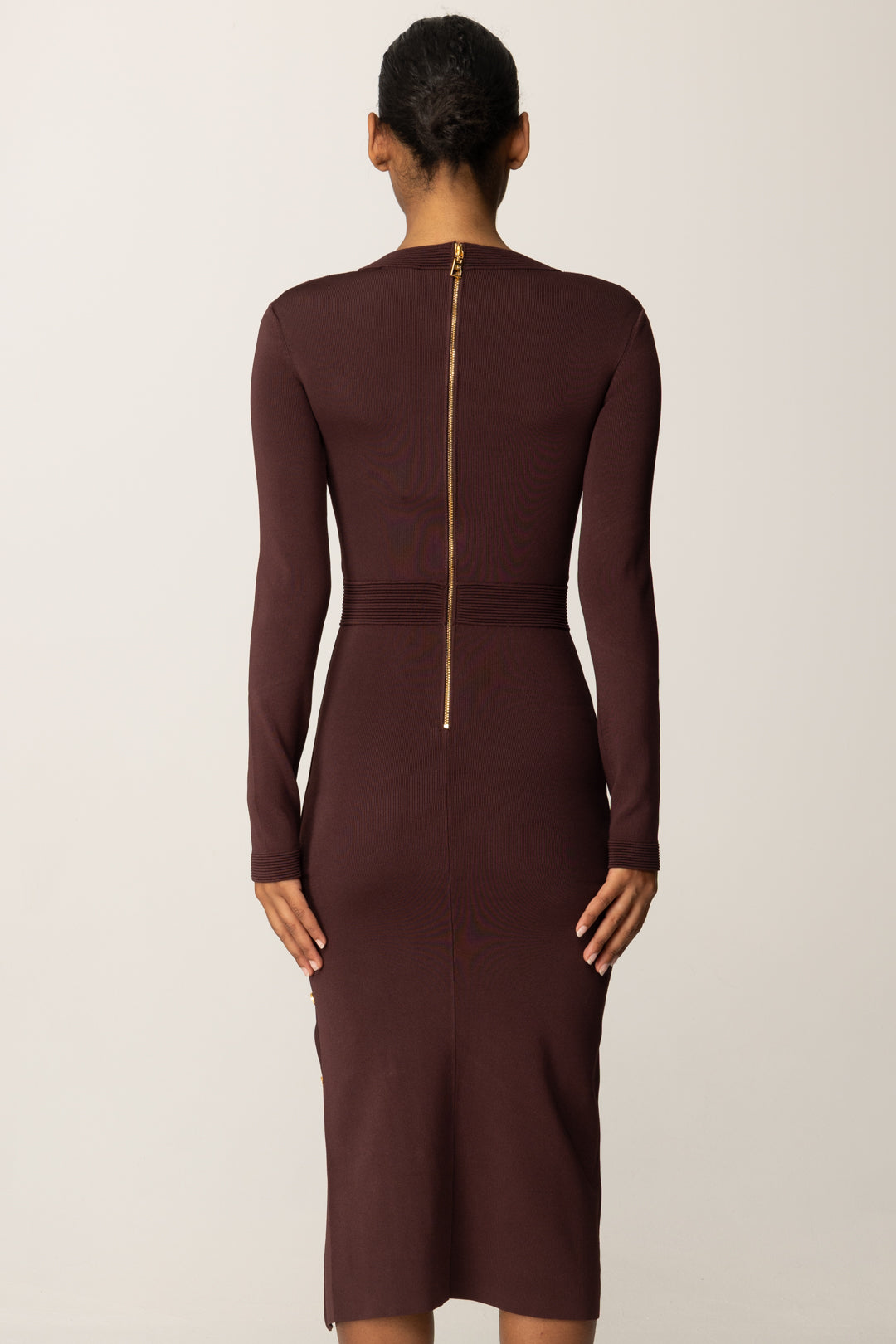 Elisabetta Franchi Abito In Maglia Midi con Gemelli Gioiello MERLOT 